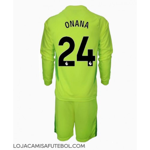 Camisa de Futebol Manchester United Andre Onana #24 Goleiro Equipamento Secundário Infantil 2024-25 Manga Comprida (+ Calças curtas)